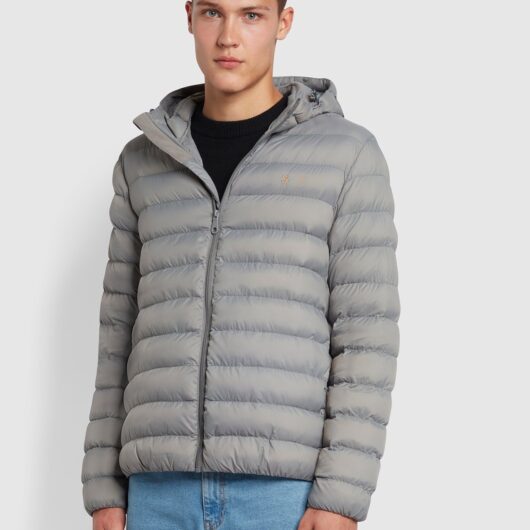 Farah Strickland Wadded Puffer Jacket In Grey