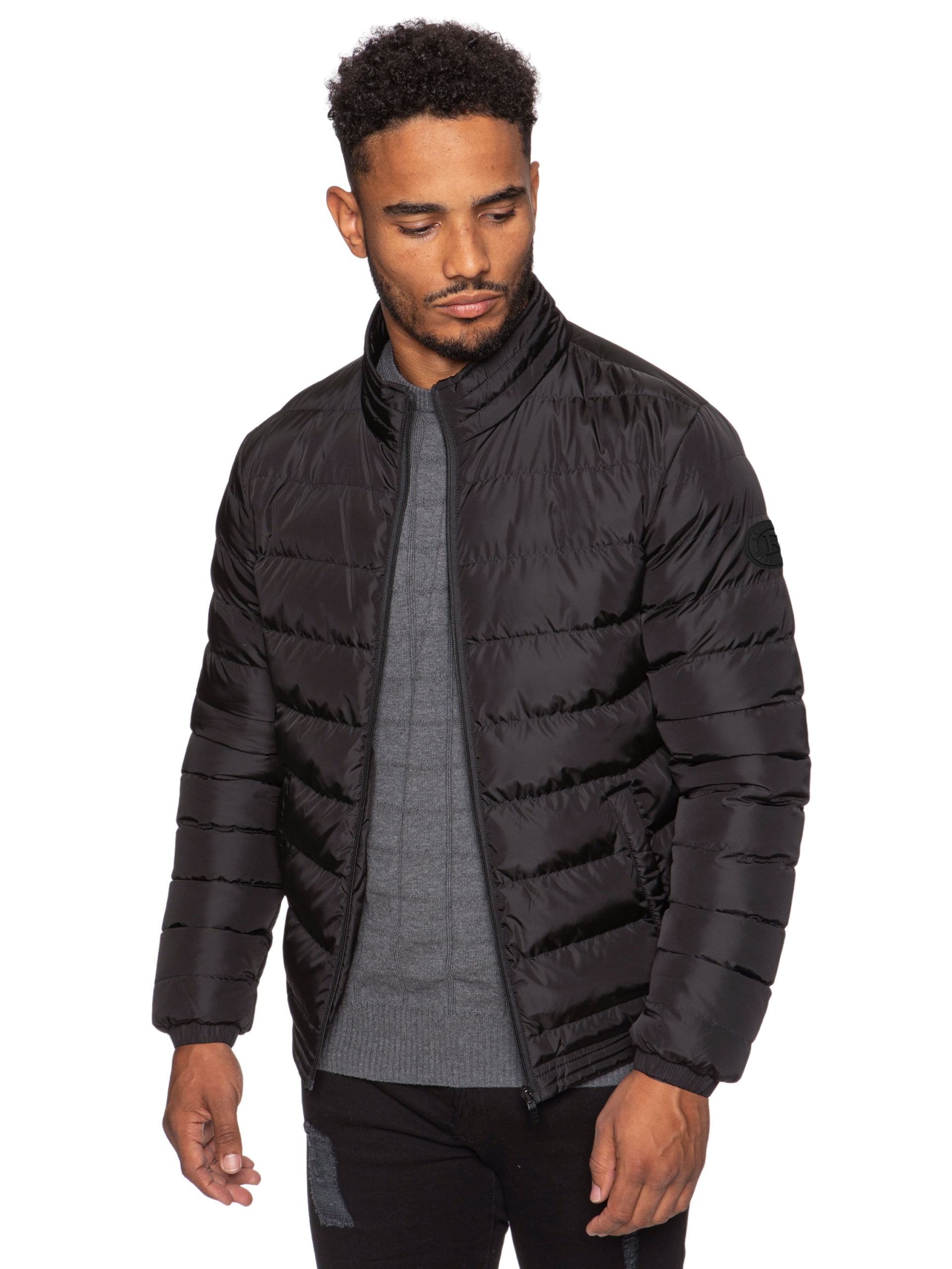 Kruze | Mens Funnel Neck Padded Jacket - Black / S