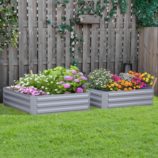 Set Of 2 Raised Garden Bed Grey
